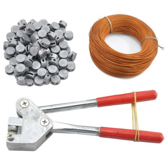 Sealing Plier Kit , 100pcs Round Lead Seals Beans + 100m Copper Wire + 1pcs Sealing Crimper with Red Plastic Coated Handle