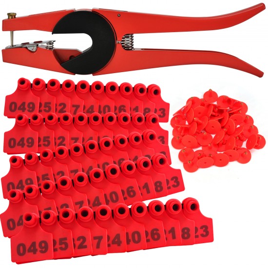 Livestock Ear Tag with Numbered Cattle Sheep Sign Animal Identification Cards 100pcs + 1pcs Pliers